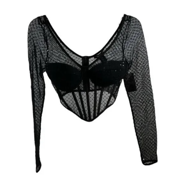 Sincerely Jules NWT Black Sheer Long Sleeve Bustier - Picture 4 of 11